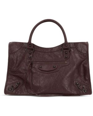 Balenciaga Leather Tote Bag - Purple