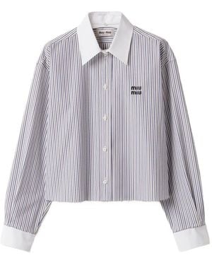 Miu Miu Popeline Striped Shirt - Gray