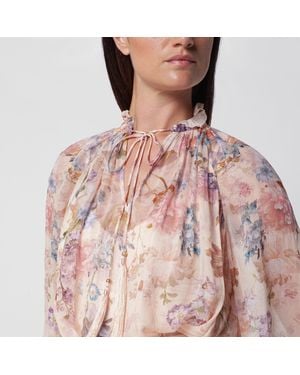 Zimmermann Valiant Peach Floral-Print Blouse - Pink