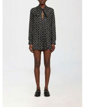 Gucci Horsebit Print Silk Chemisier Dress - Black