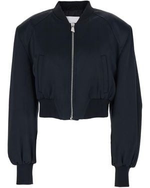 The Attico Cropped Bomber Jacket With Tonal Logo Lettering Embroidery On The Front - Blue