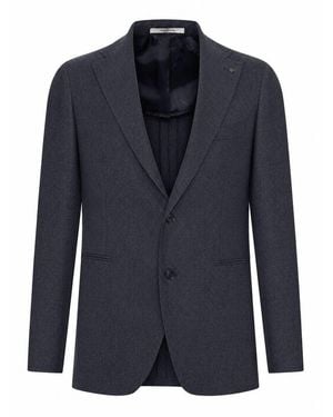 Tagliatore Textured Fabric Blazer Jacket With Two Buttons - Blue