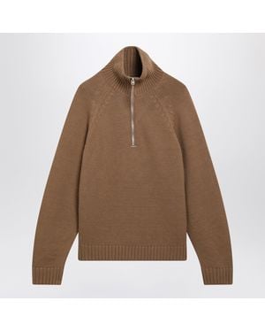 Tom Ford Caramel Halfzip Wool And Cashmere Knit Sweater - Brown