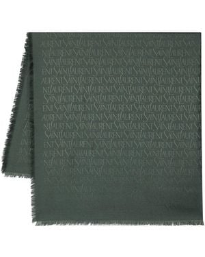 Saint Laurent Logo-Jacquard Fringed Scarf - Green