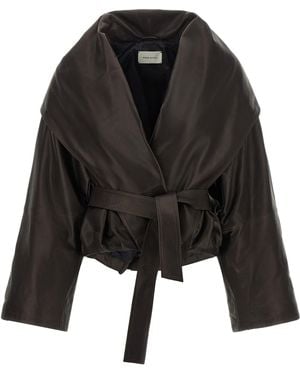 Magda Butrym Shawl Collar Leather Jacket - Black