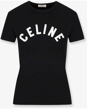 Celine Cotton T-Shirt With Front Logo Print - Black