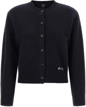 A.P.C. Lila' Wool Cardigan With Logo Intarsia - Blue