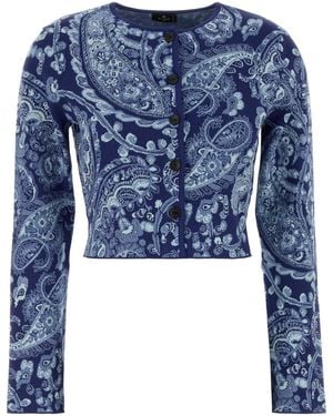 Etro Embroidered Knit Cardigan - Blue