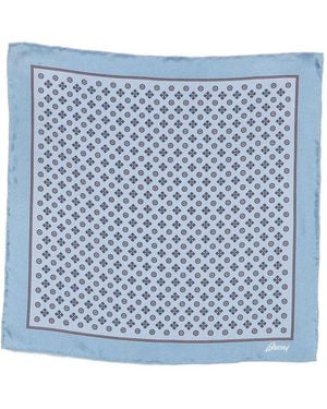 Brioni Printed Silk Pocket Square - Blue