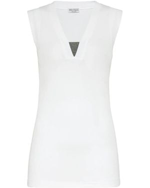 Brunello Cucinelli Ribbed Cotton Sleeveless Top - White