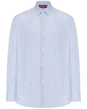Gucci Striped Cotton Poplin Shirt With Logo - Blue