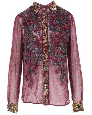 Dries Van Noten Sequin-Embellished Ruffled Shirt - Red