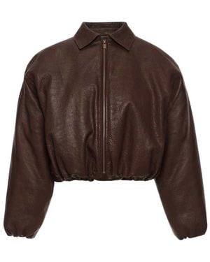 Magda Butrym Cropped Dark Leather Bomber Jacket - Brown