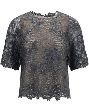 Brunello Cucinelli Sequined Crewneck Top Dark - Gray