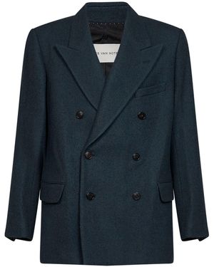 Dries Van Noten Bottle Wool Cloth Bosier Double-Breasted Jacket - Blue