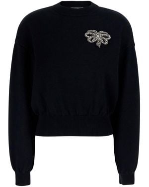 Givenchy Crew Neck Sweater With Crystals Applied On The Front - Black