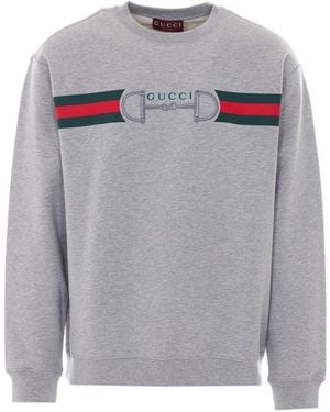 Gucci Web Print And Clamp Embroidery Sweatshirt - Gray
