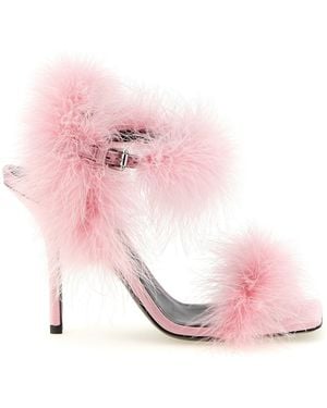 Moschino Satin Sandals And Feathers - Pink