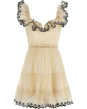 Zimmermann Embroidered Frilled Mini Dresses - Natural