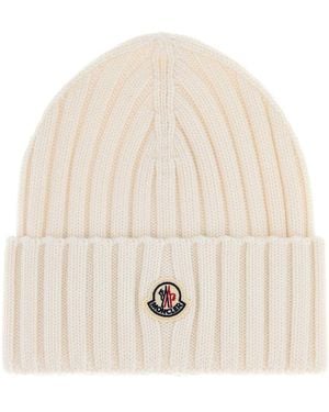 Moncler Ivory Wool Beanie Hat - Natural