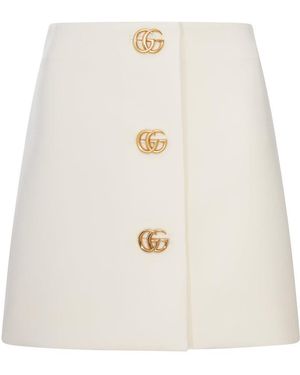 Gucci Wool Crepe Skirt With Double G Button - White