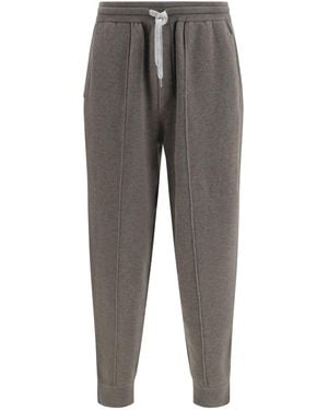 Brunello Cucinelli Double-Knit Cashmere Pants With Crête And Zips - Gray