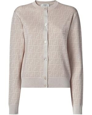 Fendi Slim Fit Ff Wool Cardigan - Natural