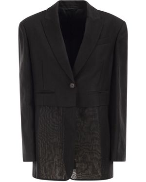 Brunello Cucinelli Single-Breasted Viscose And Linen Jacket With Transparent Insert - Black