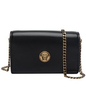 Versace Mini Embleme Lamb Leather Crossbody Bag - Black