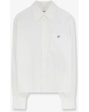 Celine Cropped Denim Shirt With Front Embroidered Logo - White