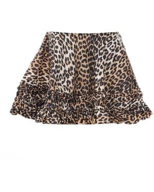 Ganni Printed Duchesse Skirt - Brown