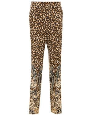 Etro Pants With Leopard And Paisley Piazzata Motif - Natural