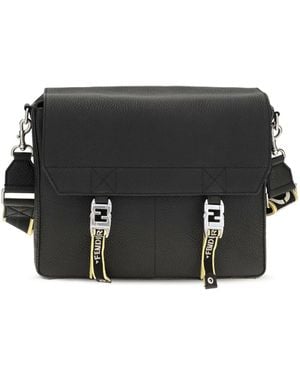 Fendi Flow Mess Medium Roman Leather Crossbody Bag - Black