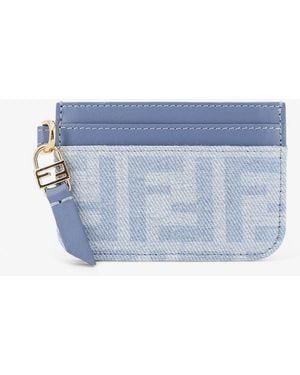 Fendi Denim Baguette Card Holder With Ff Motif - Blue