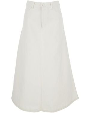 Ami Paris Long Skirt With Logo Patch On The Rear And Five-Pocket Style - White