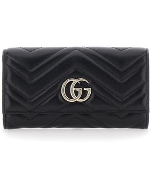 Gucci 'Gg Marmont Continental' Wallet With Quilted Design And Gg Logo - Black