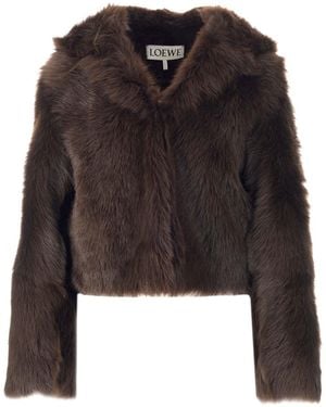 Loewe Shearling Hooded Jacket - Black