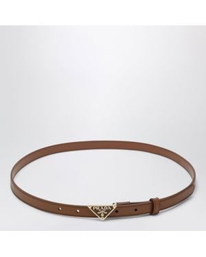 Prada Cognac Saffiano Leather Belt With Triangle Logo - Brown