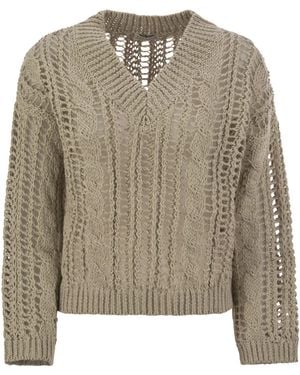 Brunello Cucinelli Cable & Mesh Jute And Cotton Jersey - Brown