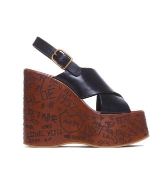 Chloé Maxime Wedge Sandals - Brown