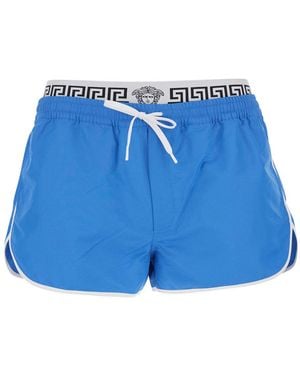 Versace Light Swim Shorts With Logo Band - Blue