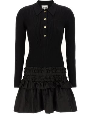 Ganni Viscose Short Dress - Black