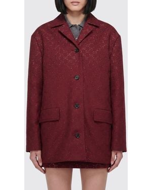 Gucci Gg Cotton Blend Jacket With Crystals - Red
