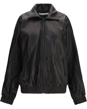 Acne Studios Leather Jacket With High Collar - Black