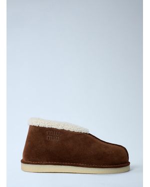 Miu Miu Suede Logo Motifs Boots - Brown