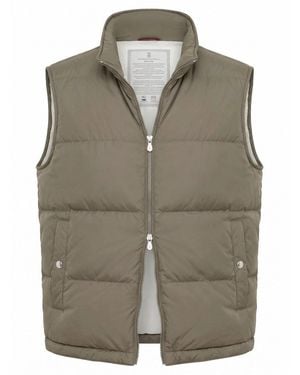 Brunello Cucinelli Lightweight Techno Down Vest With Packable Hood - Green