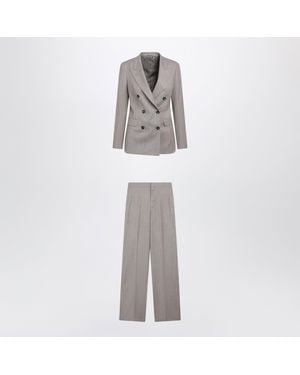 Tagliatore Double-Breasted Taupe Suit - White