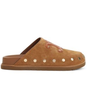 Celine Triomphe Wedge Mules - Brown