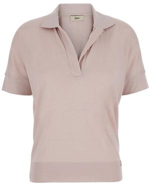 Herno Polo 'Lyocell Cotton' With Ribbed Collar And Short Sleeves - Pink