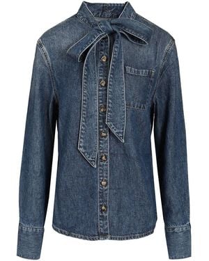 Self-Portrait Shirt With Bow - Blue